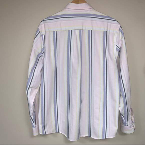 White Pastel Striped Button Front Shirt Long Sleeve Linen Blend Top Wrinkle Free - Picture 5 of 8